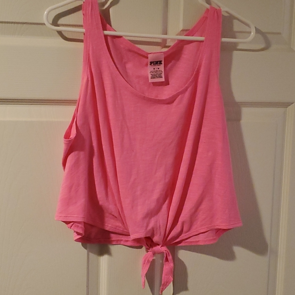 Hot pink tie front tank top